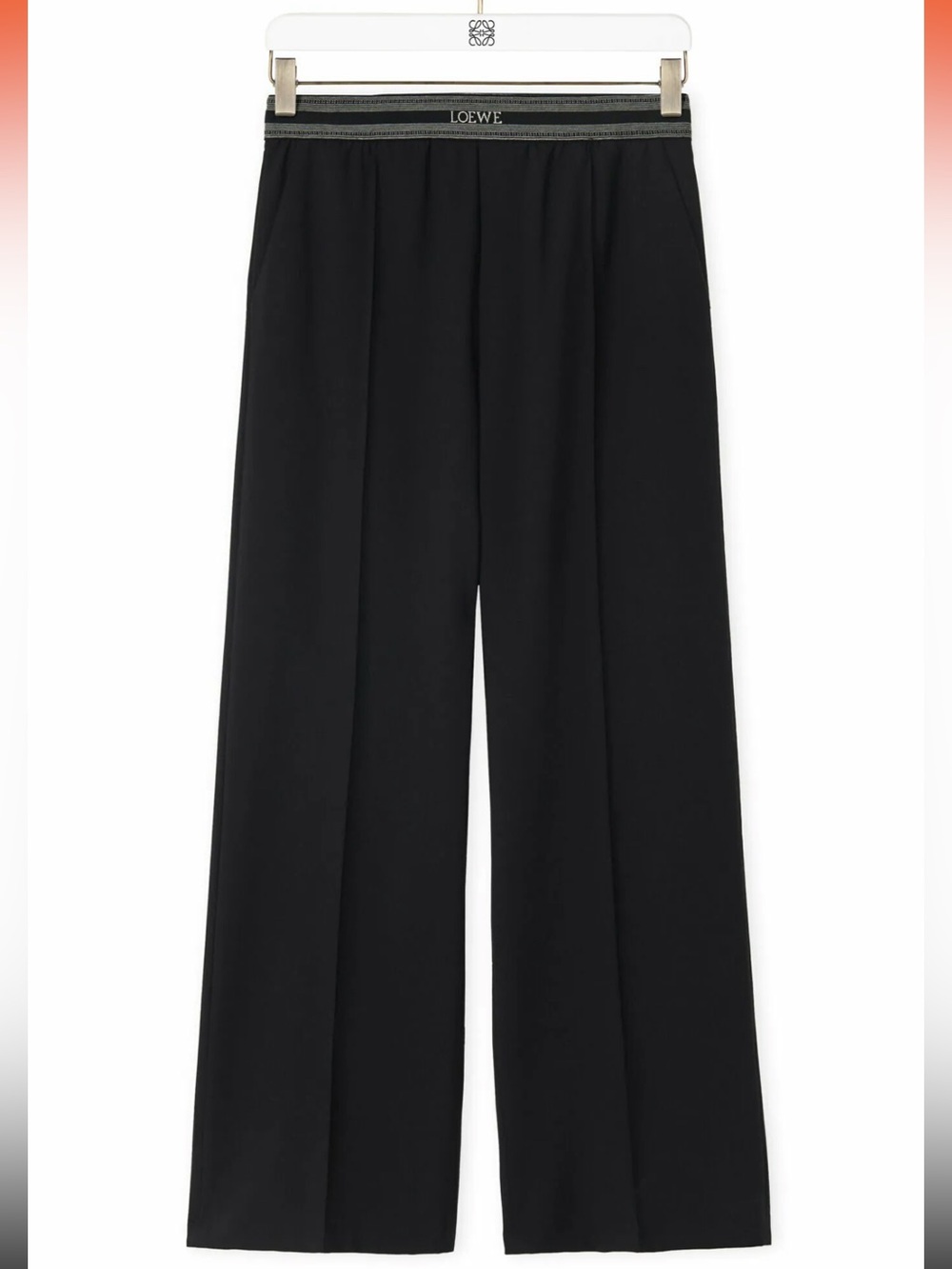 Loewe 100% Wool Black Wide Leg Trousers Logo Waistband Pants XL NWOT Logo Hanger
